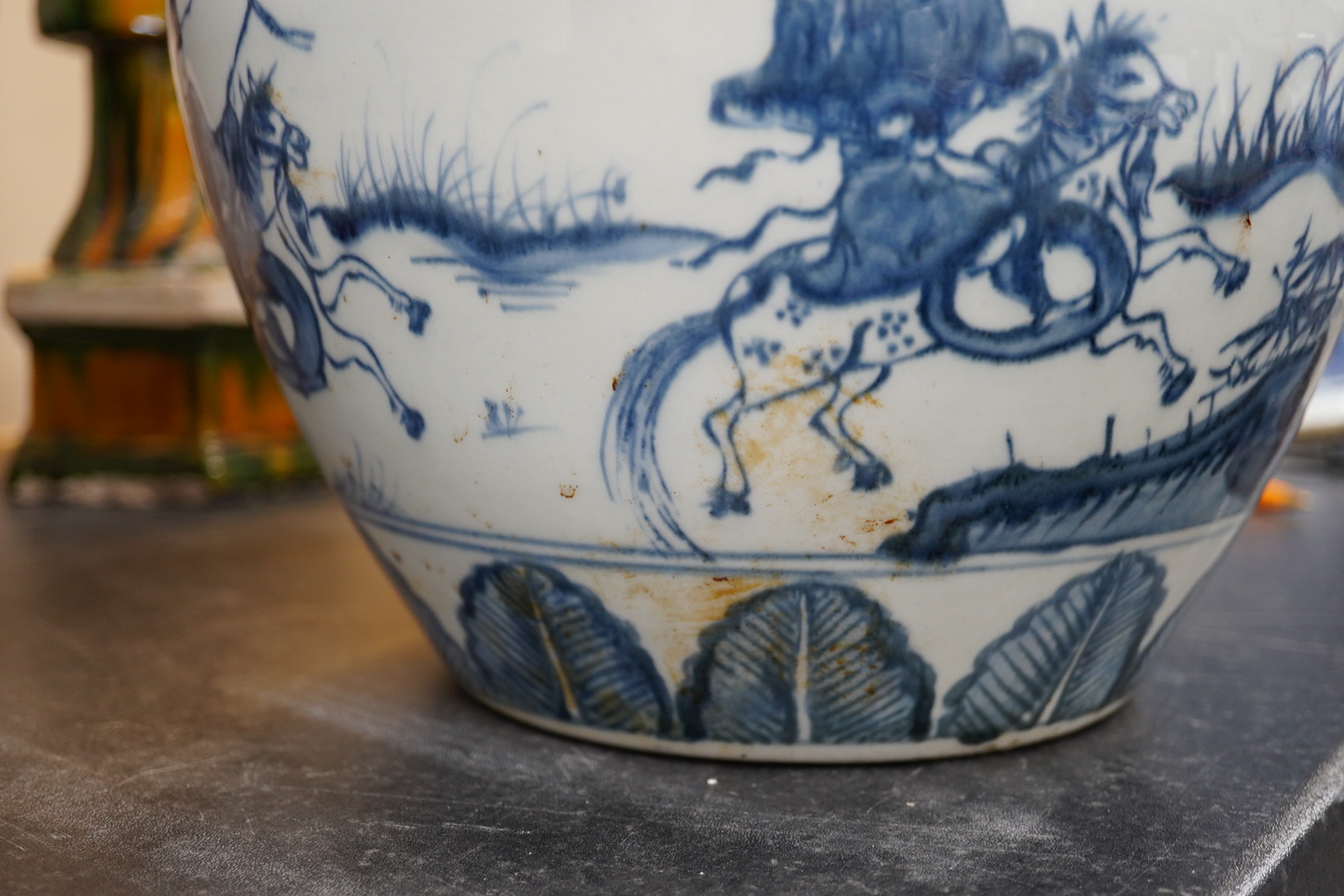 A Chinese blue and white ovoid jar, guan, Ming style